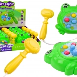 Mini-spel Kikkertje Whac‑a‑Mole met hamer aan koord – groen