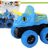 Triceratops speelgoedauto met rubberen wielen blauw