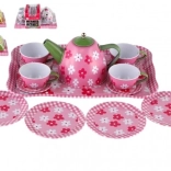 Metalen theeservies voor kinderen, 14-delig op dienblad