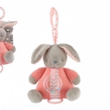 Pluche konijntje met opwindbaar speelwerk en rammelaar, roze (18 × 20 cm)