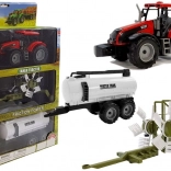 Tractor met aanhanger, hooihark en watertank – rood