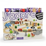 Houten treinbaan met brug en accessoires