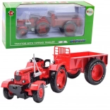 Metalen rode tractor met aanhanger 1:18