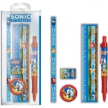 Školní set SONIC – liniaal, pen, gum, potlood en puntenslijper