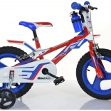 Kinderfiets Dino rood-blauw-wit 14 inch