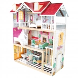 Bino driedelig houten poppenhuis met lift en 13 accessoires