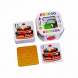 Memory Alfabet in een blikken doos