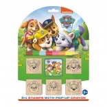 Set van houten stempels Paw Patrol 5+1 met kussen en krijtje