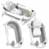 Opvouwbaar babybadje met thermometer en zachte inleg, grijs met sterretjes