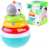 Kleurige stapelspeelgoed met rammelaar en eenhoorn