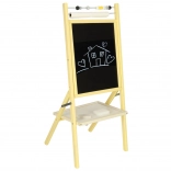 Houten dubbelzijdig magnetisch bord met krijtzijde, telraam en papierrol 46 × 43 × 89 cm