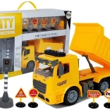 Bouwset vrachtwagen met verkeersborden en lichten 1:14 geel