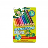 Driehoekige kleurpotloden DELTA, 12 kleuren, in metalen doos