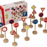 Goki houten verkeersborden, set van 15 stuks