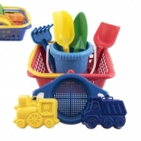 Kinderspeelset voor in het zand met mandje, emmertje en zandvormpjes