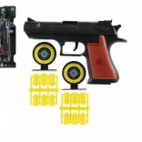 Kunststof knalkurkpistool met kogels en doelen 17 cm