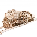 Houten mechanische puzzel UGEARS V-Express stoomlocomotief met tender