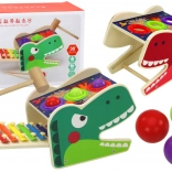 Houten dinosaurus 2-in-1 – hamerspel met balletjes en xylofoon