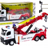 metalen takelwagen met kraan met twee haken, licht en geluid, wit‑rood