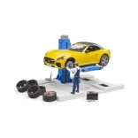 Bruder autowerkplaats met roadster en monteur