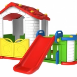 Kinder tuinhuis 3-in-1 Rood met glijbaan en hek