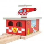 Houten brandweerkazerne met heliport Bigjigs Rail
