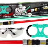 Kosmische set: lichtzwaard met turkoois licht en beschermende bril met geluid