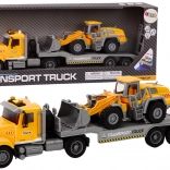 Gele vrachtwagen met graafmachine, licht en geluid