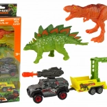 dinosaurspeelset met auto, raketwerper en aanhanger
