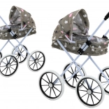 Poppenwagen met opvouwbare kap, grote foamwielen, grijs met sterretjes