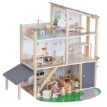 houten poppenhuis met lift en dakterras