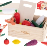houten magnetische groenten om te snijden in een kistje met accessoires
