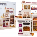 Mega kinderkeuken met licht, geluid en stoom – beige, 93 stuks accessoires