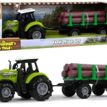 Groene tractor met aanhanger voor boomstammen met licht en geluiden