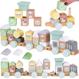 Houten treintje met wagons en bouwset