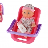 Babypop in draagstoeltje met flesje 22 cm