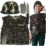 Militair kostuum met helm voor kinderen van 3-8 jaar