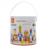 Houten bouwblokken in een emmer – 50 stuks