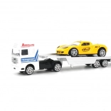 Ophangbare takelwagen met pull-back en autootje – metalen transporter