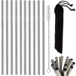 Set van 10 herbruikbare rvs rietjes met reinigingsborsteltje en etui