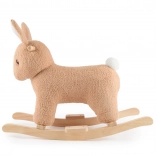 Bieco schommelkonijn Fine van bouclé op houten glijders
