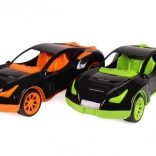 sportieve plastic auto 38 cm met vrijloop, 2 kleuren