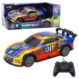 Race RC-auto met verlichte carrosserie blauw-geel