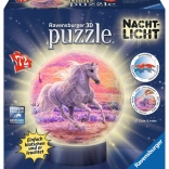 RAVENSBURGER lichtgevende 3D puzzlebal paard op het strand, 72 stukjes