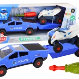 Kinder politie set auto met quad en aanhanger DIY, blauw