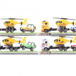 Vrachtwagen met helikopter en terreinwagen