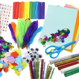 Creatieve set voor kleine artiesten stickers pompons veertjes glitter