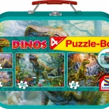 Kinder puzzel Dinosauriërs 4-in-1 in een metalen koffertje
