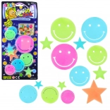 Fluorescerende muurstickers – smileys en sterretjes, 10 stuks