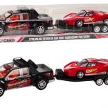 Pickup met aanhanger en rode sportauto – set met terugtrekmotor